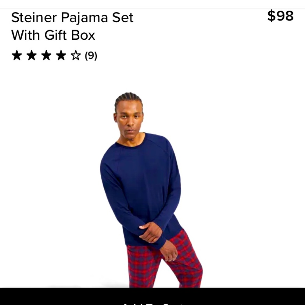 Mens Steiner Pajama Set With Gift Box XL